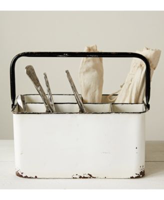 Storied Home Metal Caddy with 6 Compartments, Handle, and Distressed Finish