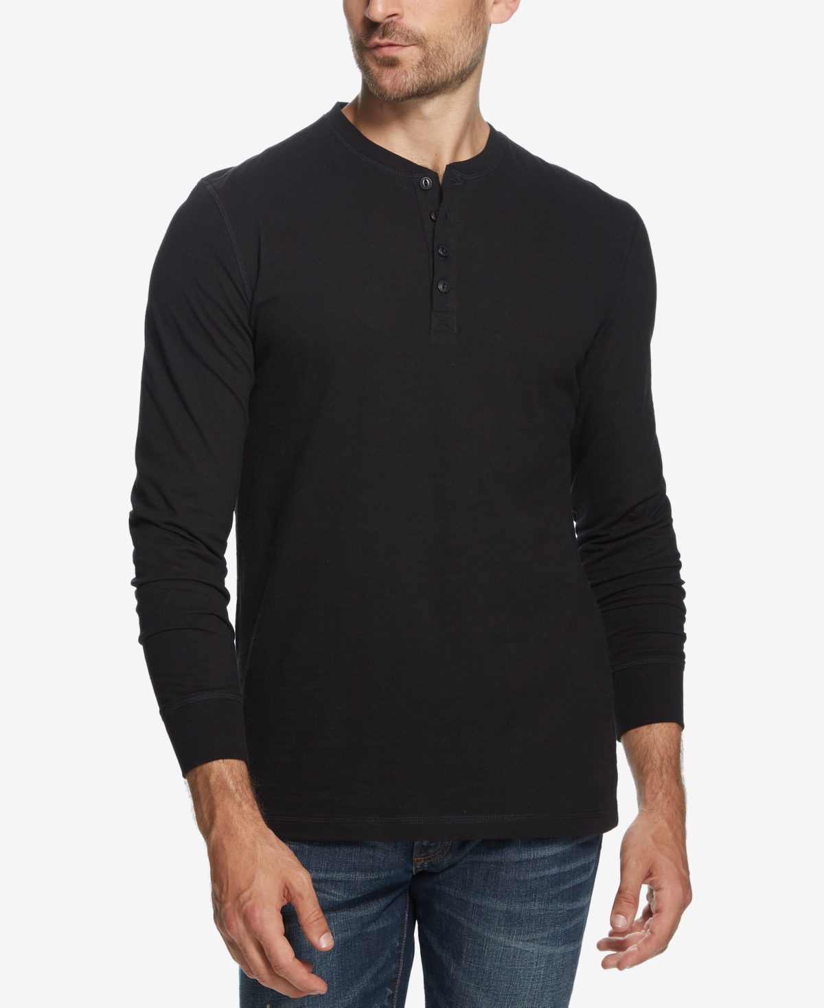 Men's Long Sleeve Brushed Jersey Henley T-shirt - Medium Blue Heather