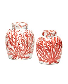 Coral Covered Jars, Set of 2 