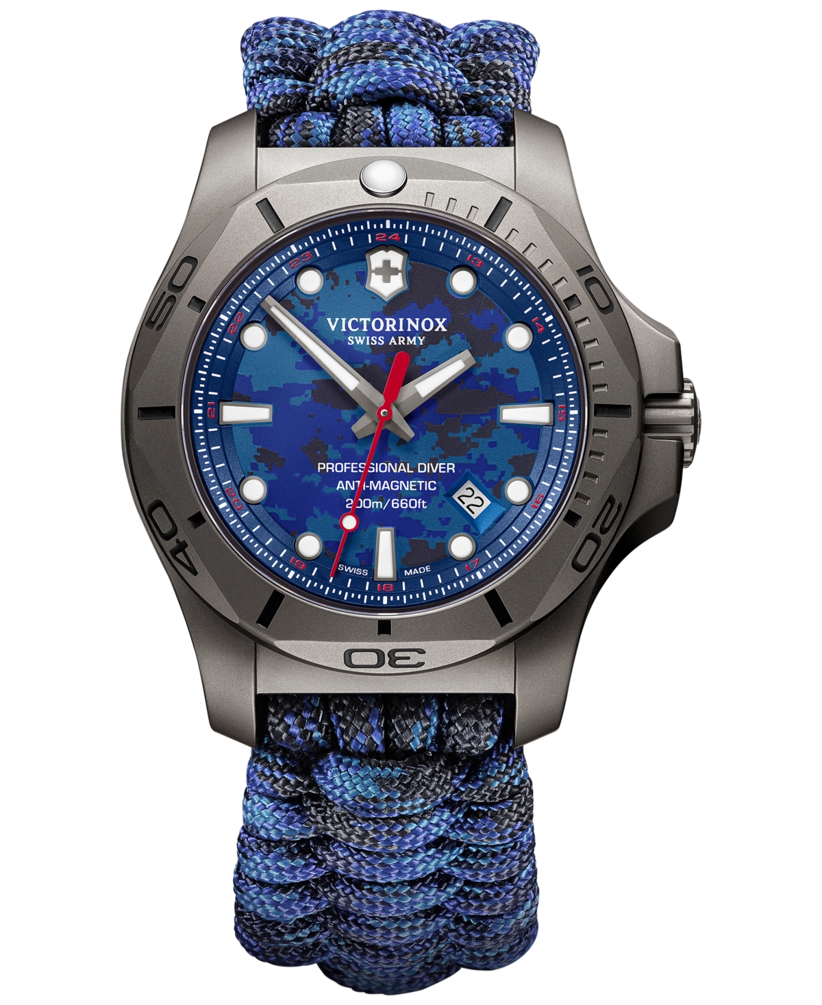 Men's Swiss I.n.o.x. Professional Diver Blue Paracord Strap Watch 45mm - Blue