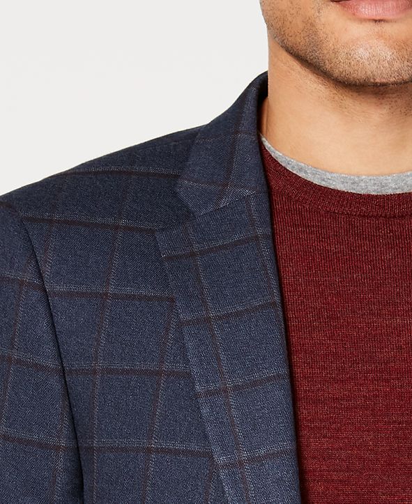 Tommy Hilfiger Mens Modern Fit Thflex Stretch Windowpane Sport Coat Grey Size 44 main image 0