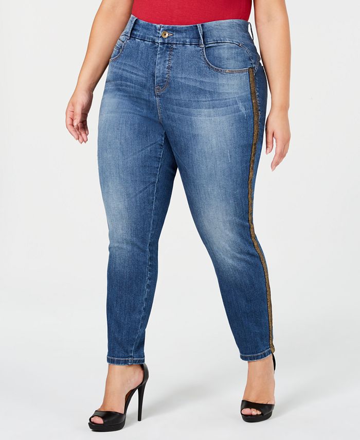 YSJ Plus Size Gold-Stripe Ankle Jeans, Created for Macy's - Macy's