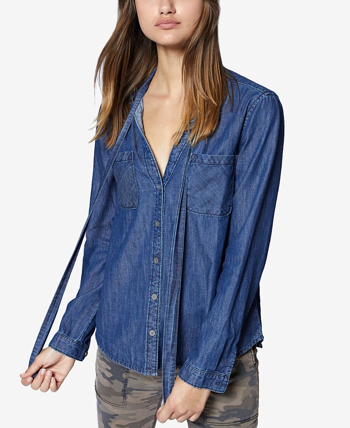 Sanctuary Cotton TieNeck Denim Shirt Macy's