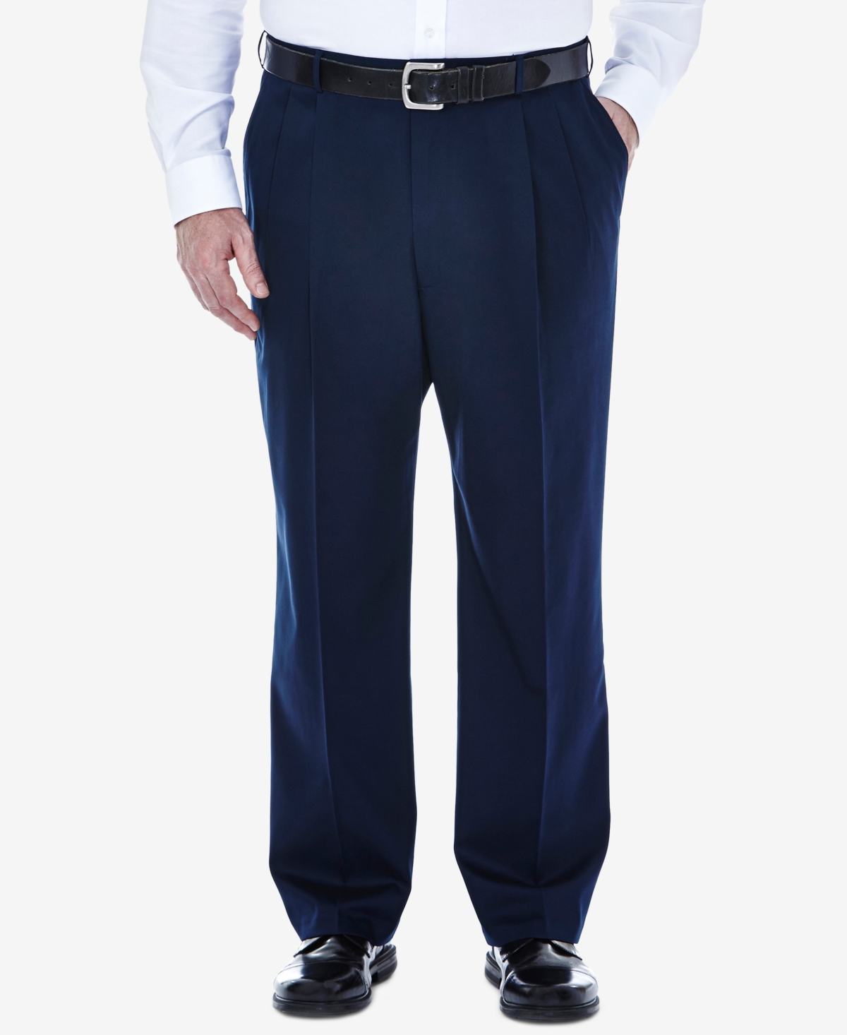 Men's Big & Tall Premium No Iron Khaki Classic-Fit Pleated Hidden Expandable Waistband Pants - Black