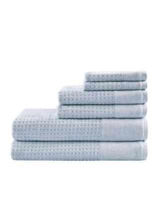 Madison Park Spa Waffle Jacquard 600 GSM Combed Cotton 6-Pc. Towel Set - Macy's (Blue)