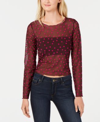 Bar III - Sheer Mesh Polka-Dot Top