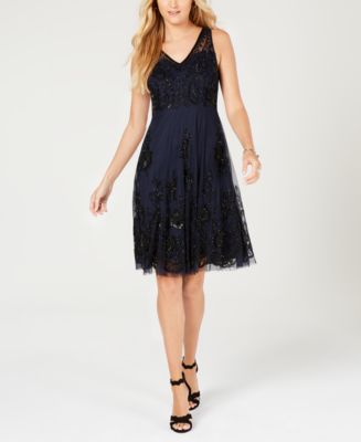 Adrianna Papell Beaded A-Line Dress - Macy's