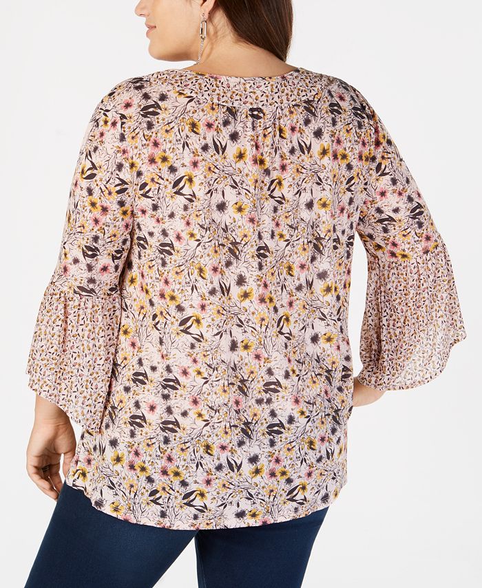Style & Co Plus Size Mixed-Print Lantern-Sleeve Peasant Top, Created ...