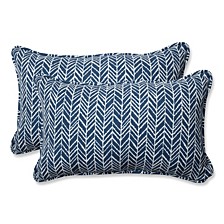 Herringbone Ink Blue Rectangular Throw Pillow, Set of 2
