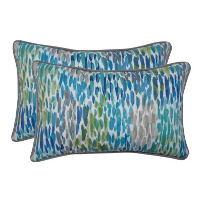 Pillow Perfect - Make It Rain Cerulean Rectangular Throw Pillow (Set of 2)