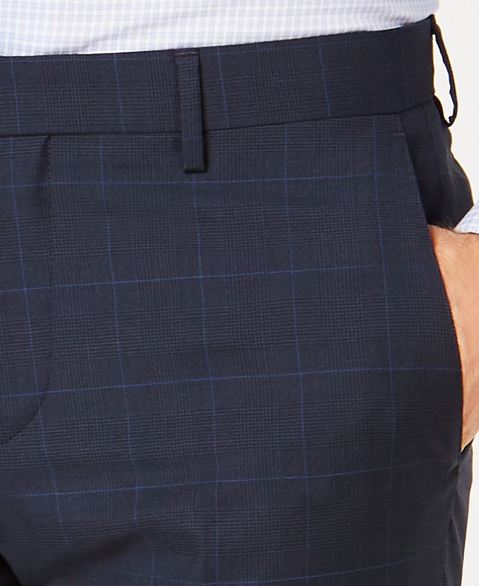HUGO BOSS Mens Navy Plaid Slim Fit Wool Blend Pants main image 1