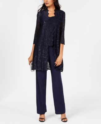 R & M Richards 3-Pc. Sequined Lace Pantsuit & Jacket - Macy's