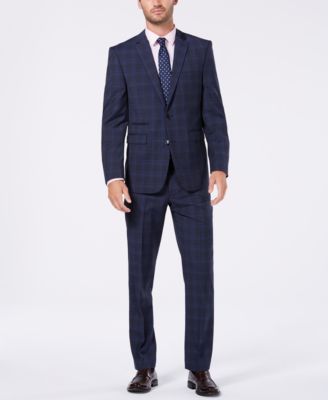 Vince Camuto - Men's Slim-Fit Stretch Medium Blue Plaid Wool Suit