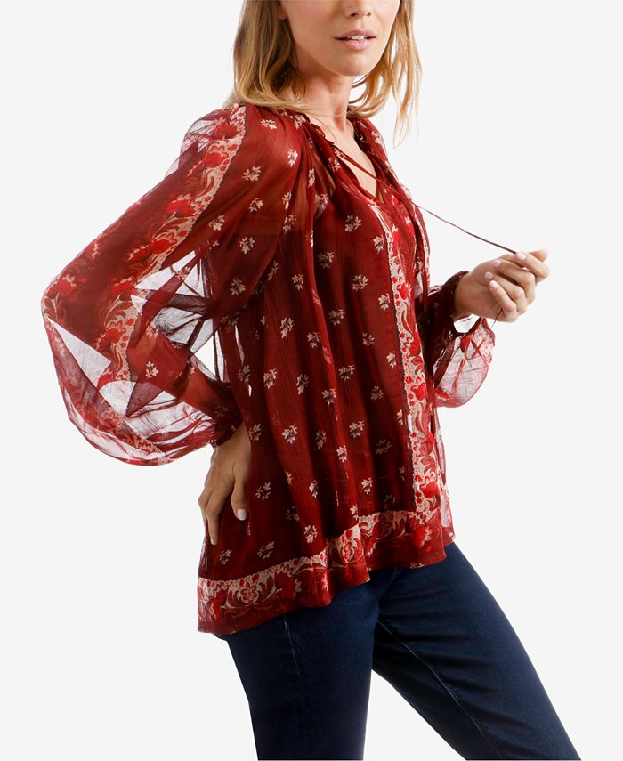 Lucky Brand BorderPrint Peasant Top Macy's
