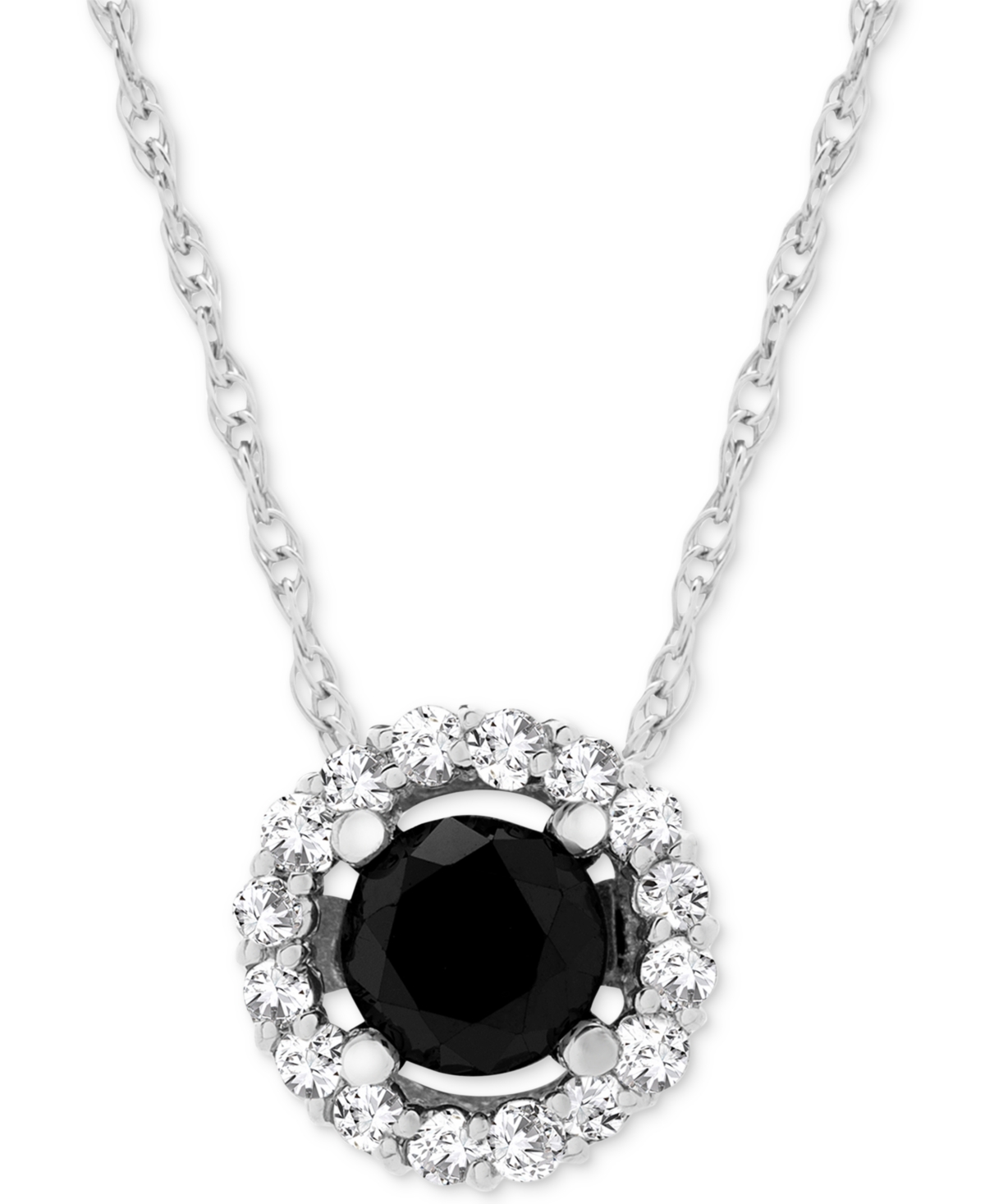 Diamond Halo 18" Pendant Necklace (1 ct. t.w.) in 14k White Gold, Created for Macy's - White Gold