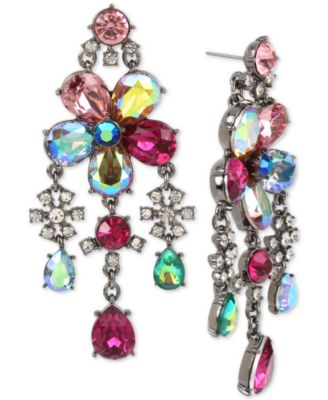 Betsey Johnson Hematite-Tone Multi-Stone Flower Chandelier Earrings ...