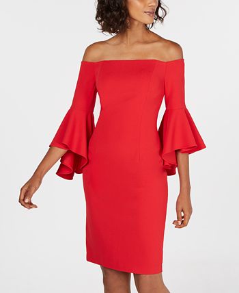 Calvin Klein Women's Petite Off-The-Shoulder Sheath Dress Red Size 12P