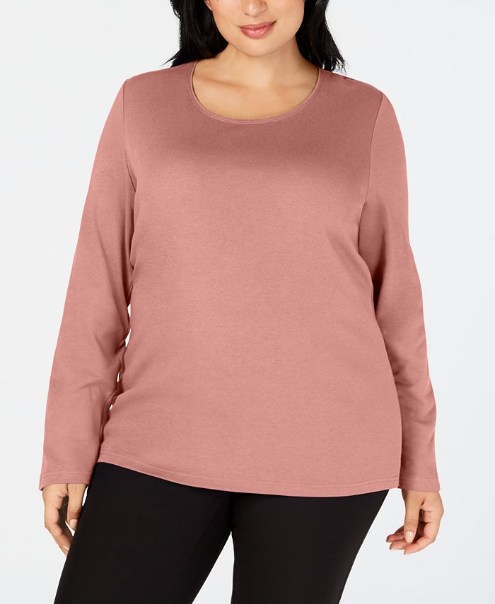 Karen Scott Plus Size Cotton LongSleeve TShirt, Created for Macys