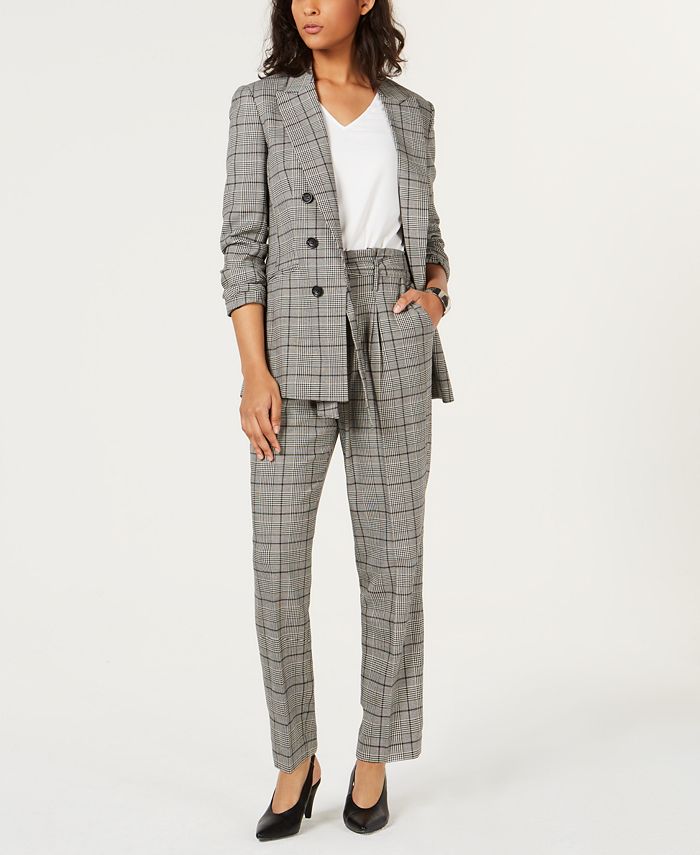 Bar III Plaid Blazer, V-Neck Top & Self-Tie Pants, Created for Macy's ...
