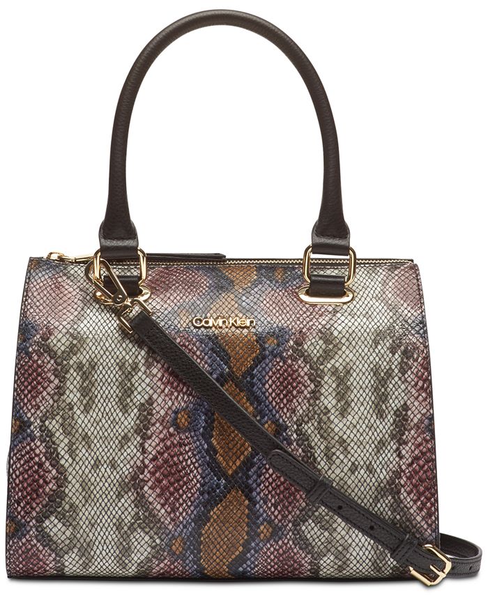 Calvin Klein Halle Leather Python Satchel - Macy's