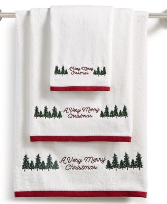 CLOSEOUT! Martha Stewart Collection Very Merry Embroidered Cotton Towel Collection, Created for Macy's 