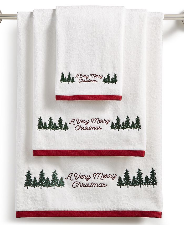 Martha Stewart Collection Very Merry Embroidered Cotton Bath Towel