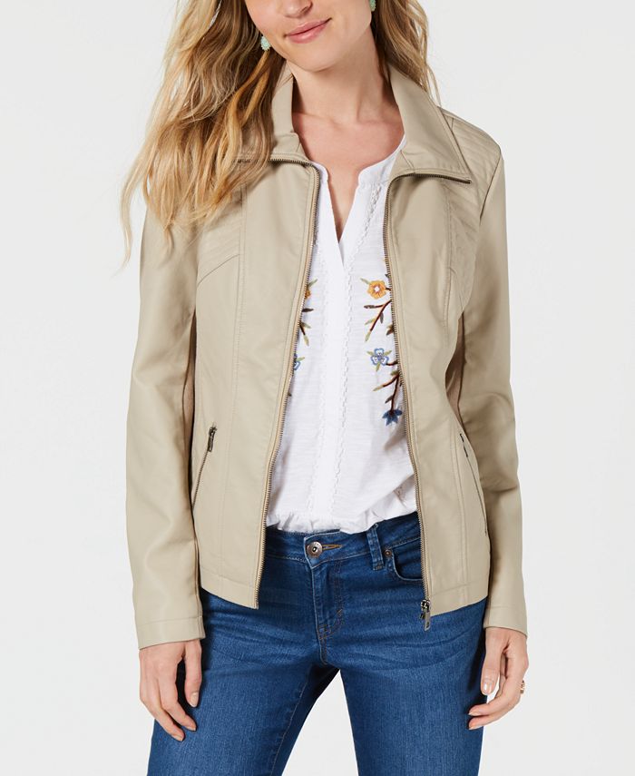 Style & Co Faux-Leather Moto Jacket, Created for Macy's - Macy's