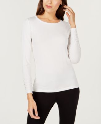 Alfani - Petite Long-Sleeve Ruched Top