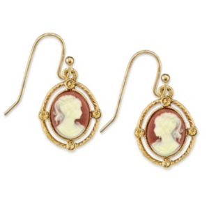 image of 2028 Gold-Tone Simulated Dark Orange Cameo Oval Drop Earrings