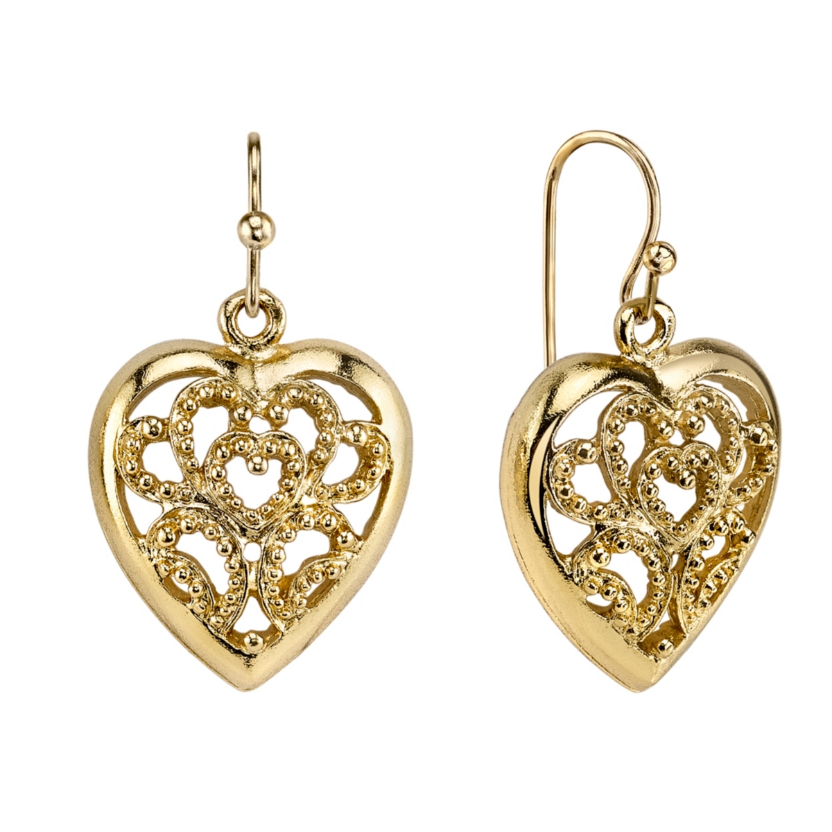 2028 Filigree Heart Drop Earrings In Gold