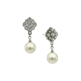 2028 Silver-Tone Crystal and Simulated Pearl Round Drop Earrings - Macy's