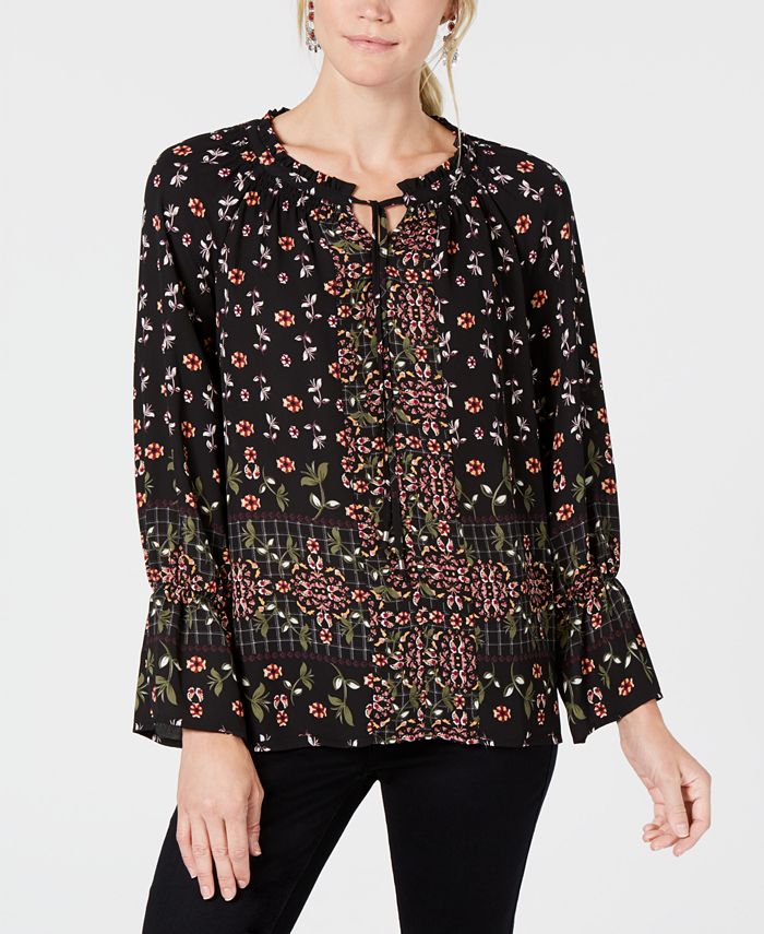 Style & Co Printed Peasant Top, Created for Macy's & Reviews - Tops ...