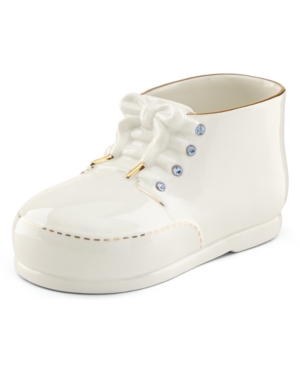 Lenox Kids' Baby Blue Baby Shoe Figurine In White With Blue Accent