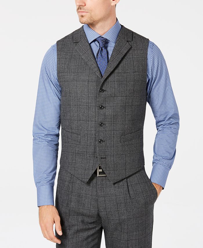 Tallia Men's Slim-Fit Charcoal Plaid Wool Suit Vest - Macy's