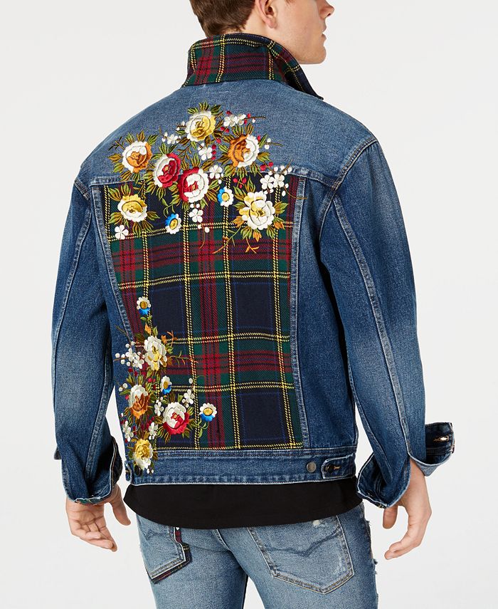 GUESS Men's Oversized Embroidered Denim Jacket & Reviews - Coats ...