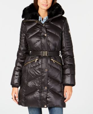 Michael Kors - Belted Faux-Fur-Trim Puffer Coat
