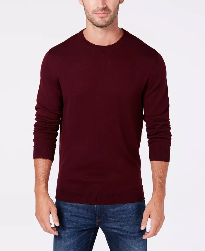 Men's Solid Crew Neck Merino Wool Blend Sweater - thumbnail 5