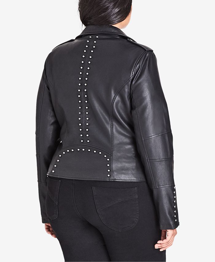 City Chic Trendy Plus Size Studded Faux-Leather Moto Jacket - Macy's