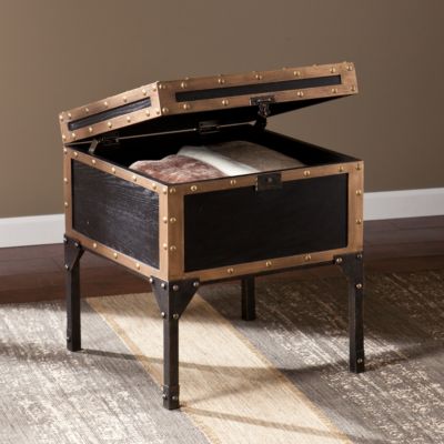 Southern Enterprises Drifton Travel Trunk Side Table, Quick Ship