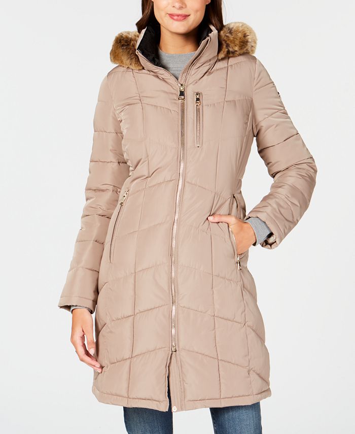 Calvin Klein Faux-Fur-Trim Hooded Puffer Coat & Reviews - Coats ...