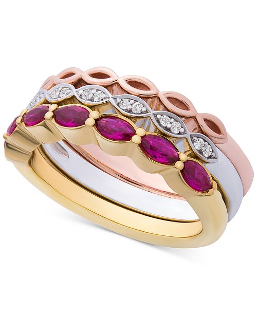 Macy S 3 Pc Set Lab Created Ruby 9 10 Ct T W White Sapphire Accent Stack Rings In Sterling Silver Gold Plate Rose Gold Plate Reviews Rings Jewelry Watches Macy S