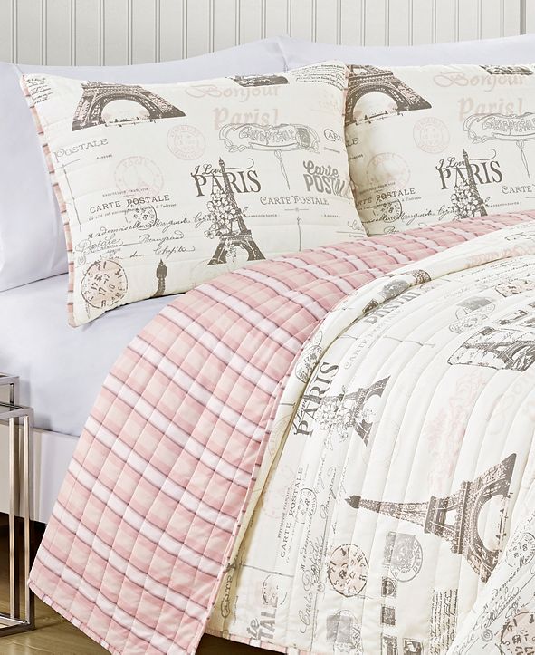 VCNY Home Carte  Postale Reversible 3 Pc Quilt Set 