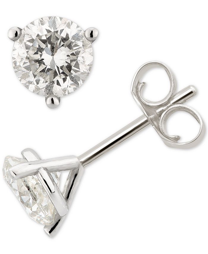 Macy's Diamond Three Claw Stud Earrings (1-1/4 ct. t.w.) in 14k White ...