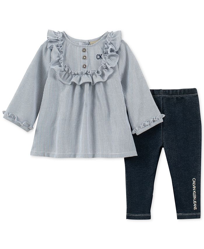 Unique Baby Girls 3-Piece Outfit Set - Tunic Top, Ruffle Leggings & Scarf Toddler Clothes