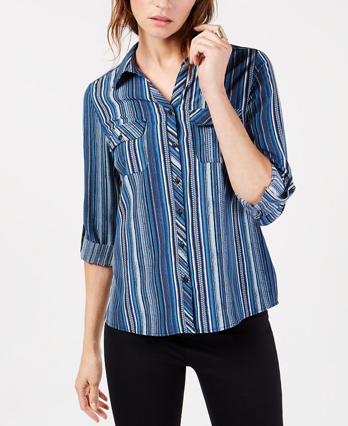 NY Collection - Petite Printed Utility Shirt