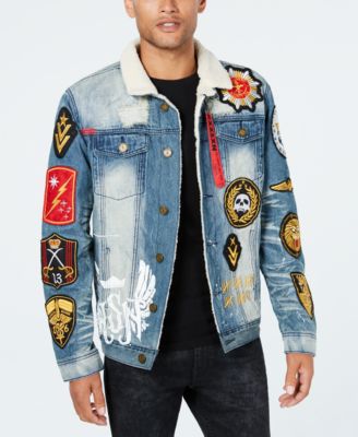 Reason - Men's Patches Trucker Jacket with Fleece-Lined Collar