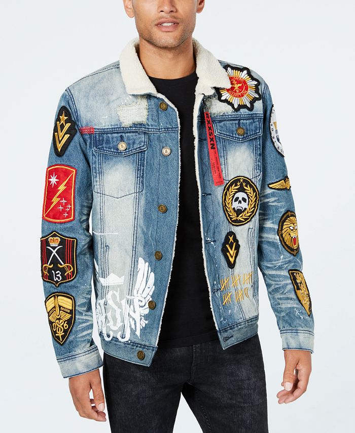Reason Men s Patches Trucker Jacket with Fleece Lined Collar Macy s