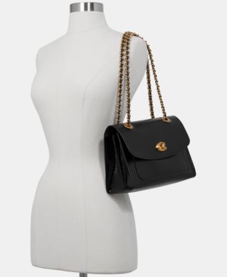 バッグ COACH Parker Chain Shoulder Bag Black COACH Parker Shoulder Bag in Patent Leather - Macy's