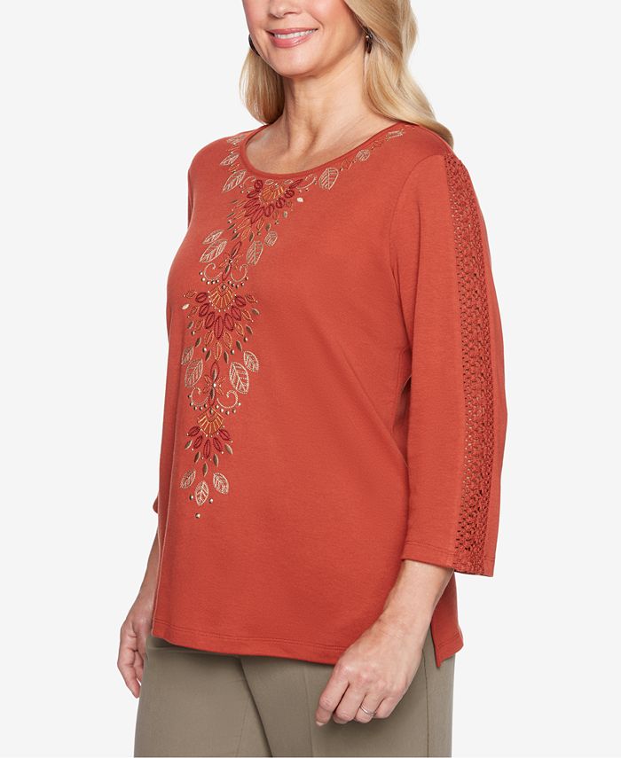 Alfred Dunner Petite Autumn in New York Embroidered 3/4Sleeve Top Macy's