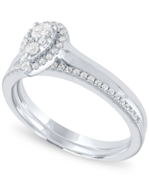 image of Diamond Pear Halo Cluster Bridal Set (1/3 ct. t.w.) in 14k White Gold